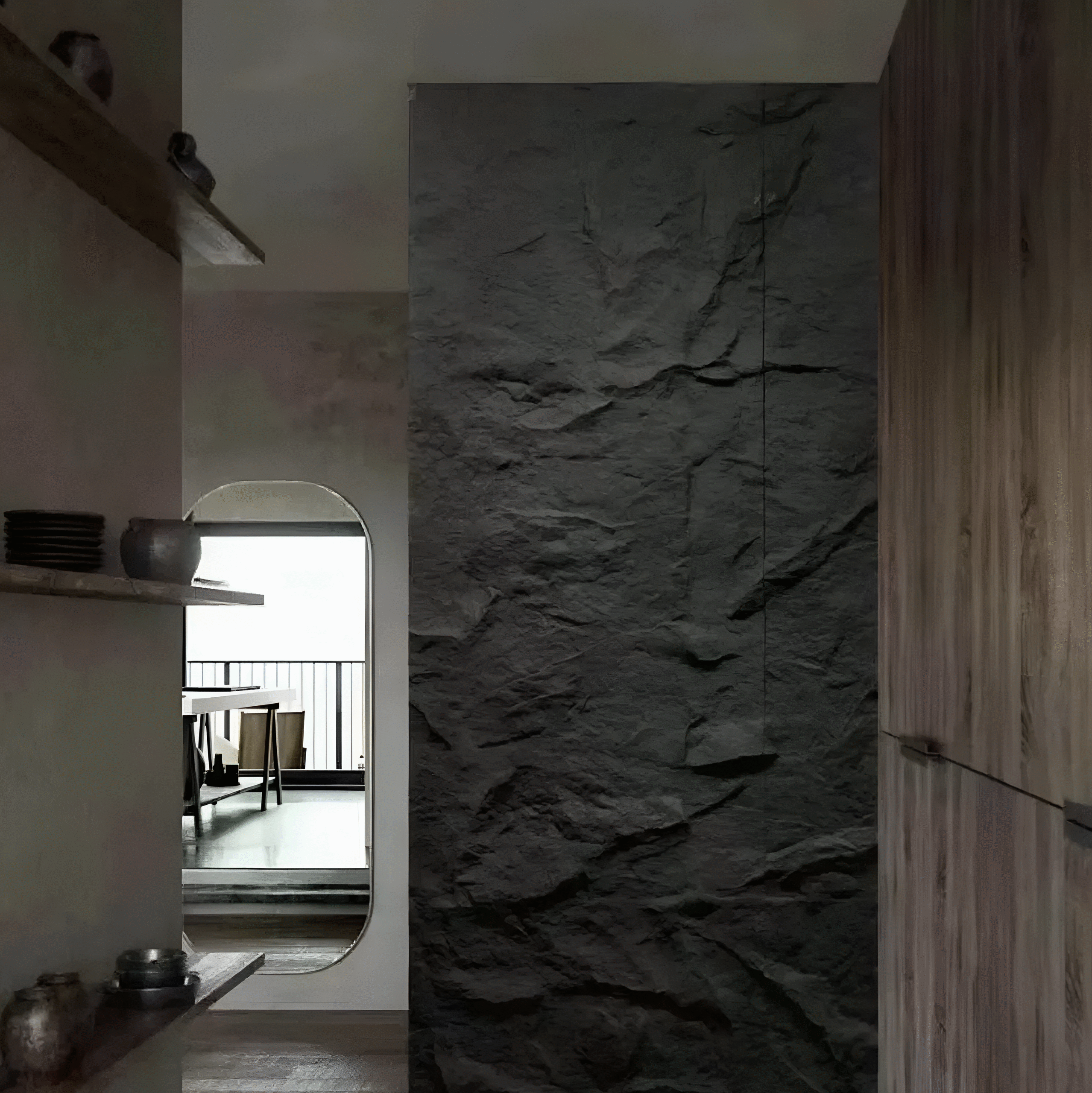 Revestimiento de pared efecto piedra pequeña - Dark black